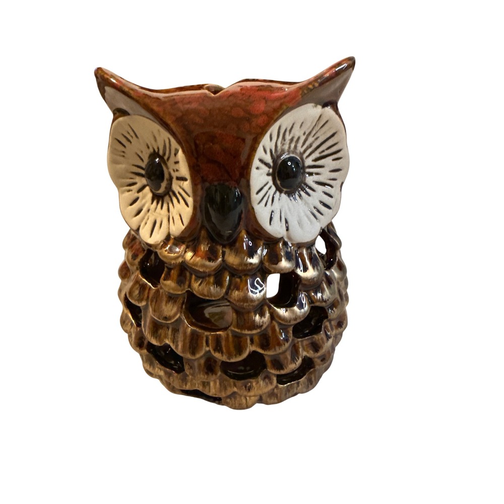 Hobby Lobby Ceramic Owl Candle Holder Brown Glazed Fall Decor HL9188780